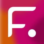 Fempower Logo: weinroter Farbverlauf, darauf in weiß groß F.
